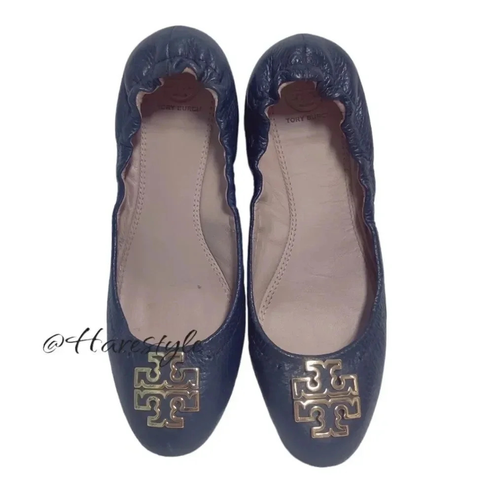 Tory Burch dark teal signature ballet flats 7